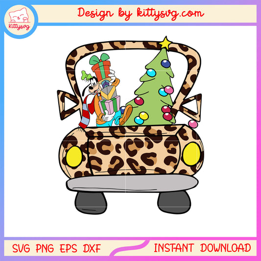 Disney goofy with christmas tree gif in car svg, christmas gifts svg