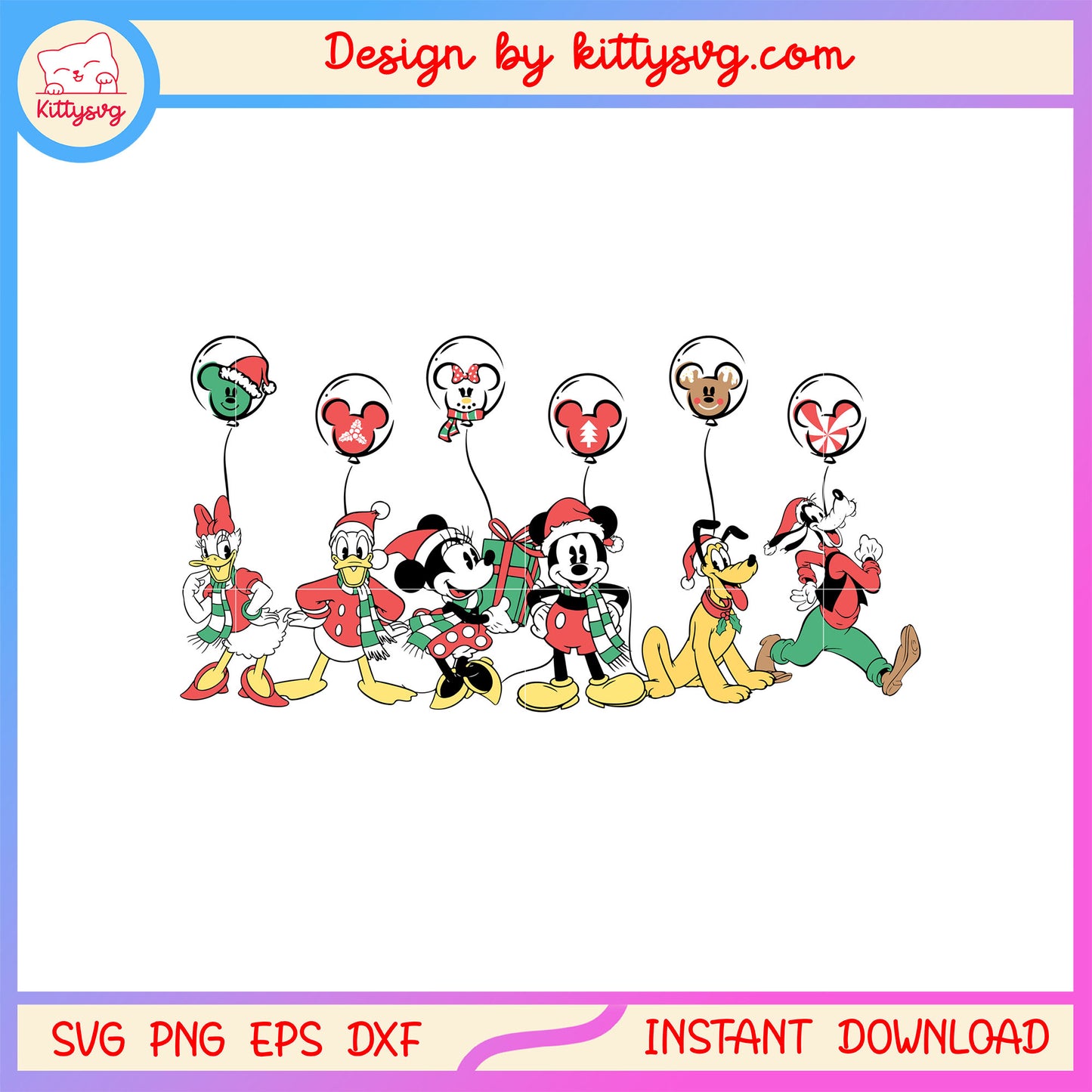 Disney mickey characters hand christmas balloon svg, christmas svg