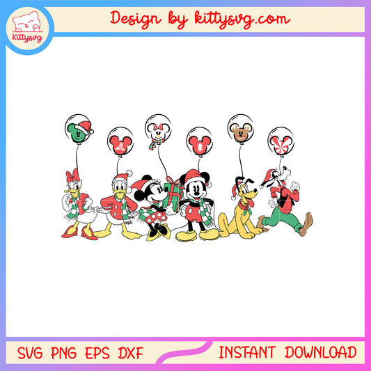 Disney mickey characters hand christmas balloon svg, christmas svg