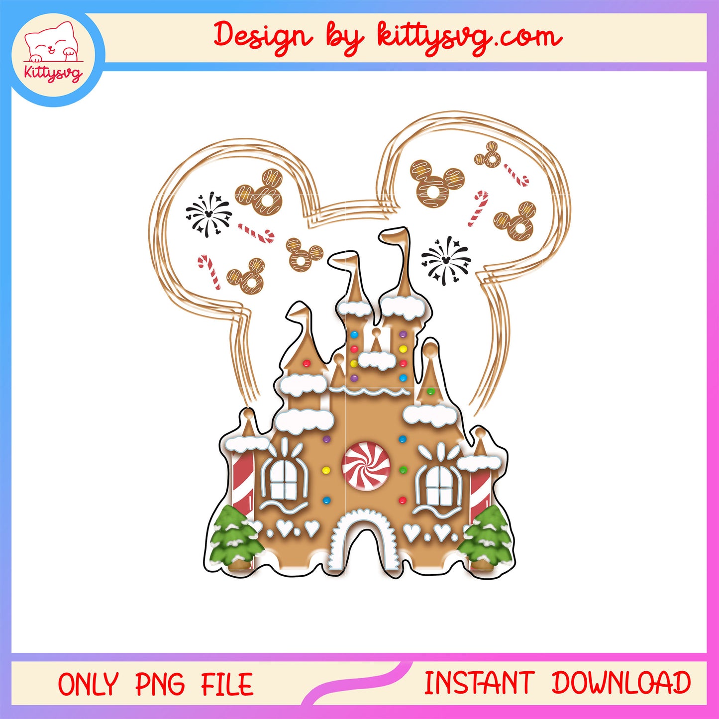 Disney mickey ear castle christmas gingerbread png, happy xmas png
