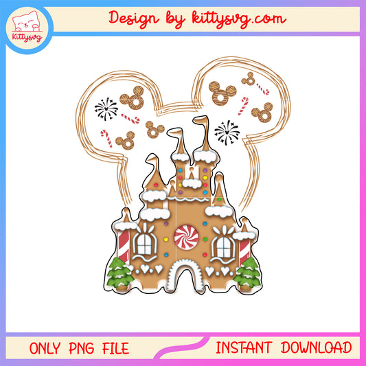 Disney mickey ear castle christmas gingerbread png, happy xmas png