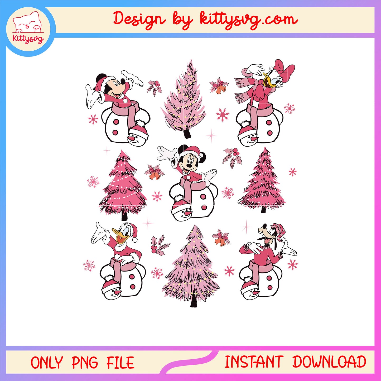 Disney mickey friends characters christmas png, pink christmas png 
