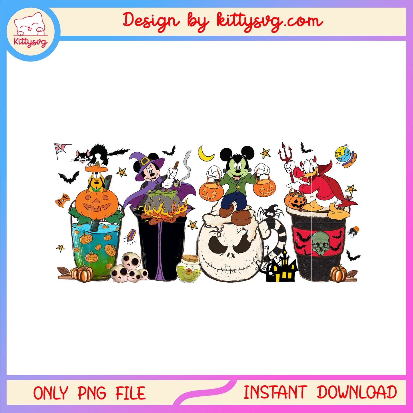 Disney mickey friends chibi coffee halloween png, mickey and friends halloween png