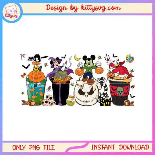 Disney mickey friends chibi coffee halloween png, mickey and friends halloween png