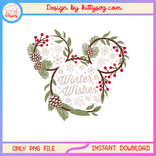 Disney mickey mouse winter wishes vintage png, christmas design png