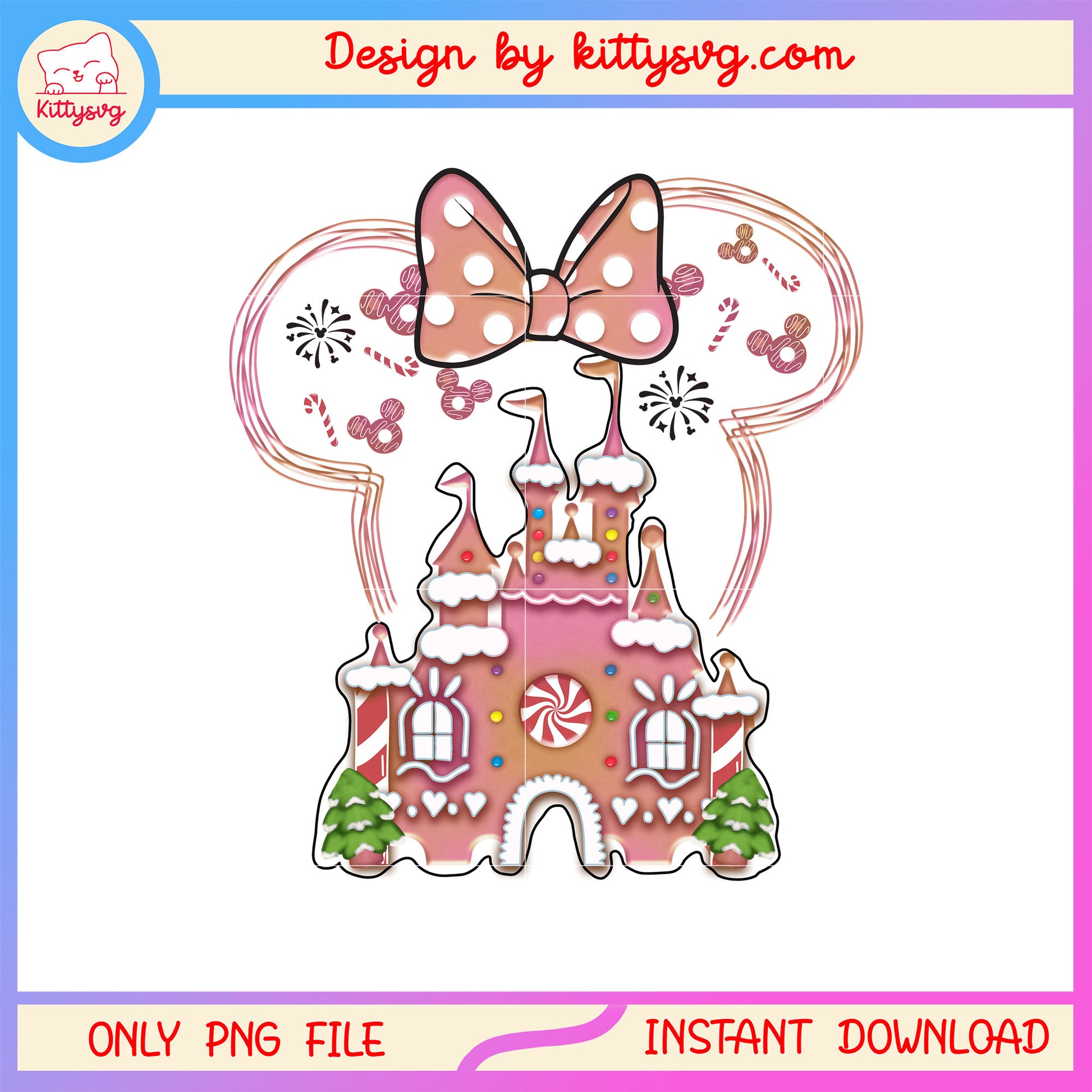 Disney minnie ear castle christmas gingerbread png, merry xmas png