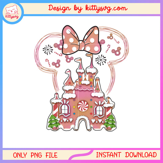 Disney minnie ear castle christmas gingerbread png, merry xmas png