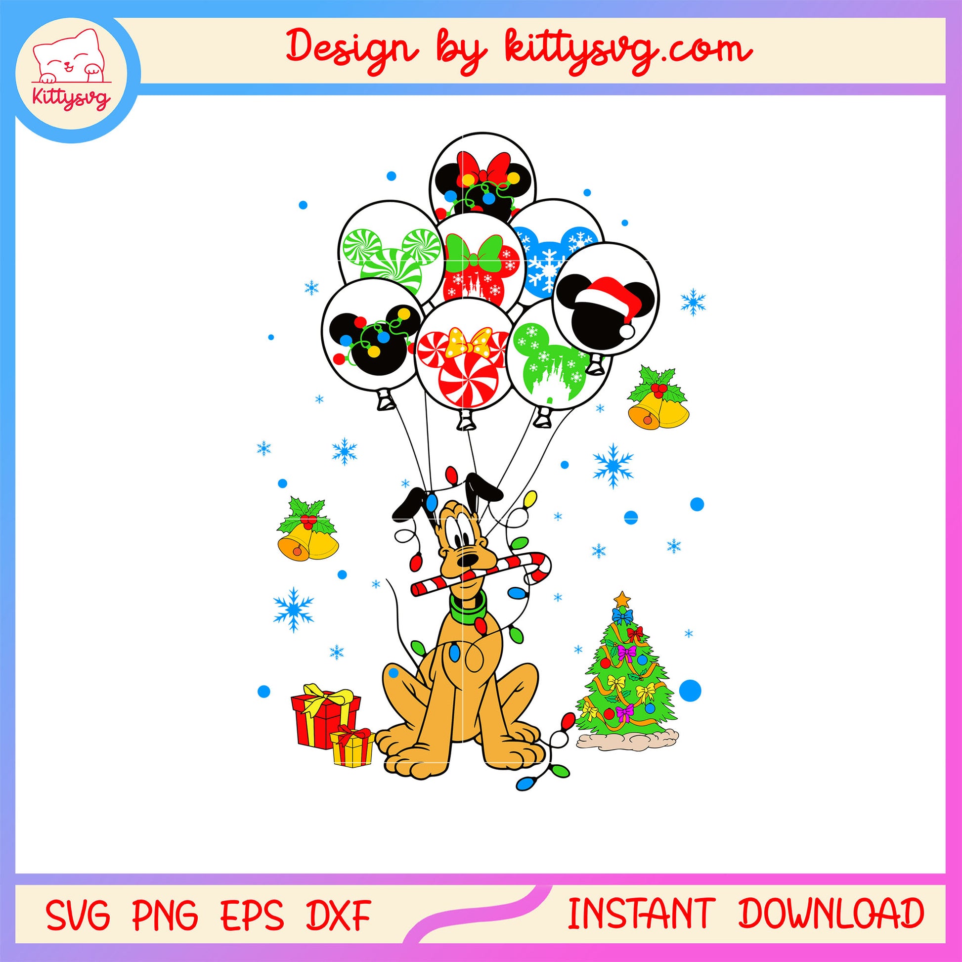 Disney pluto balloons merry christmas svg, disney pluto cartoon svg