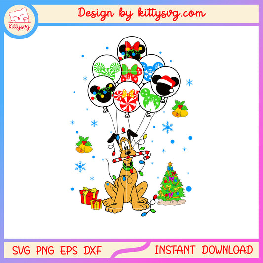 Disney pluto balloons merry christmas svg, disney pluto cartoon svg