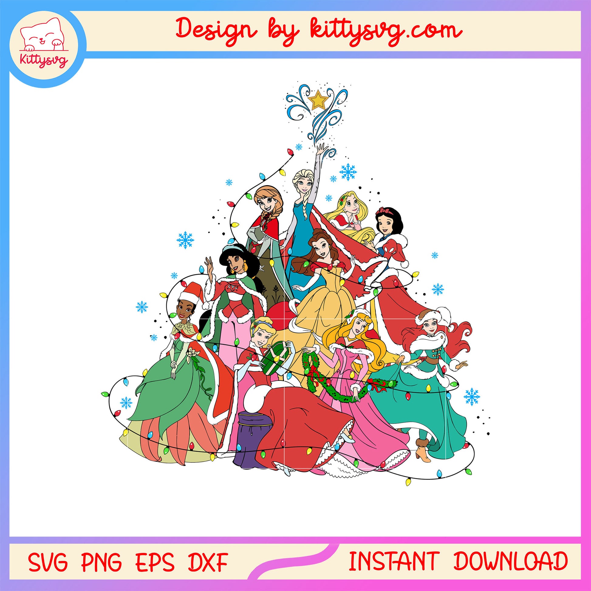 Disney princess happy christmas lights svg, princess disney movie svg