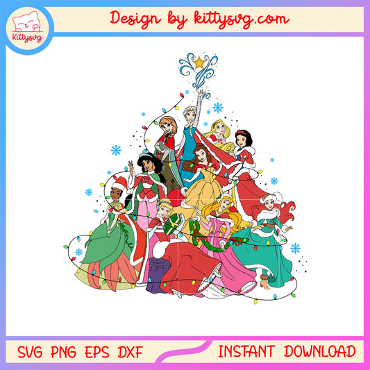 Disney princess happy christmas lights svg, princess disney movie svg
