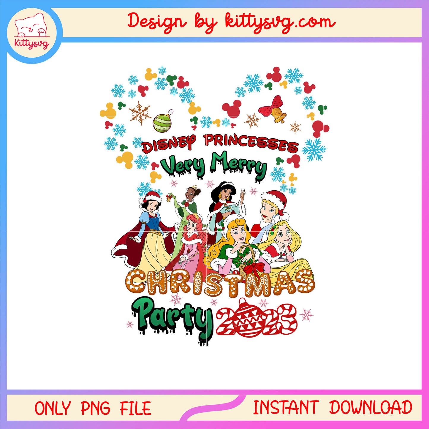 Disney princess very merry christmas party 2023 png, x mas png