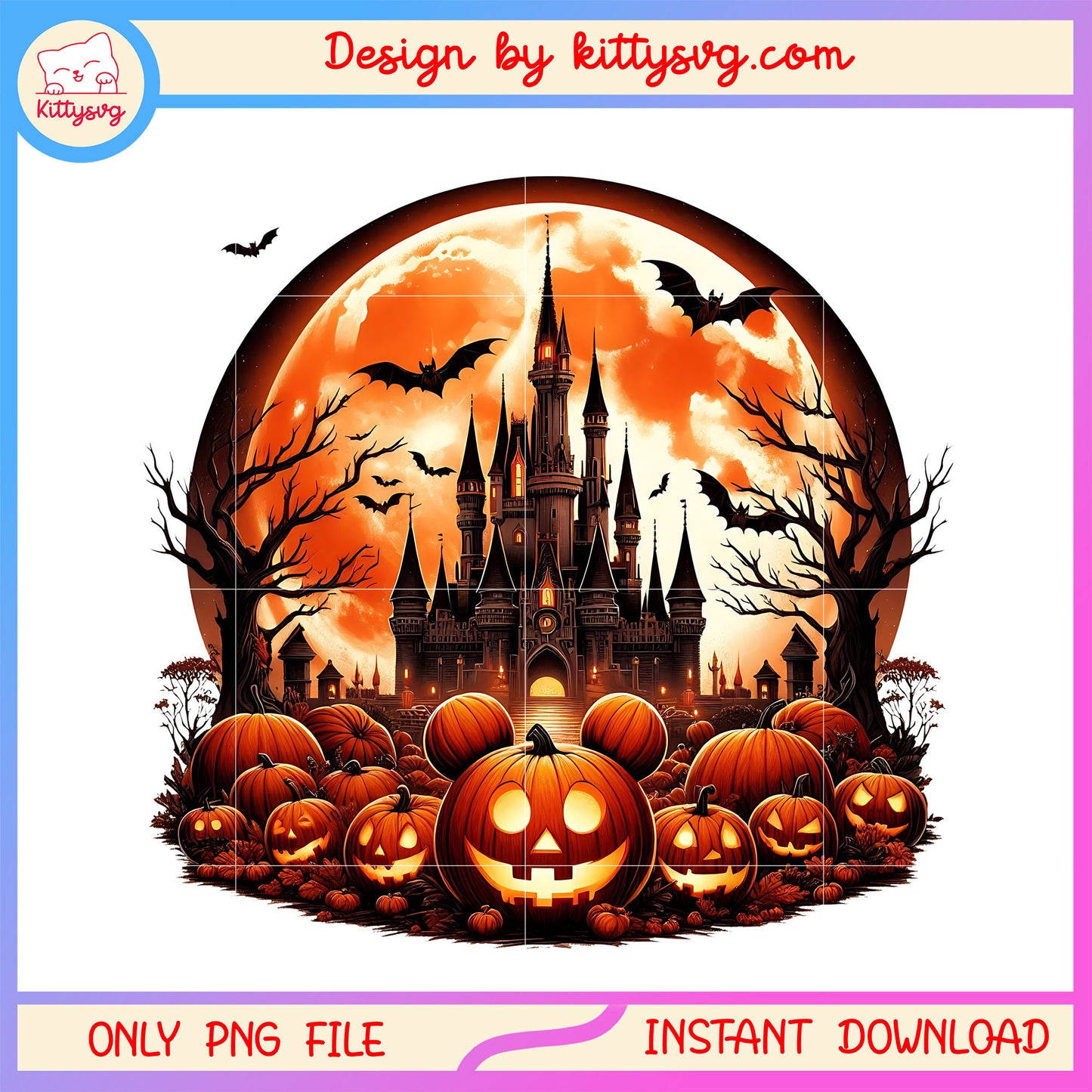 Disney pumpkin castle halloween design png, halloween scary png