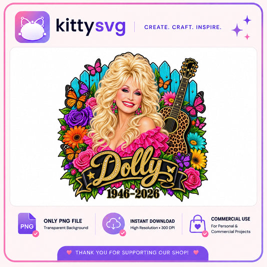 Dolly Parton PNG 1946 2026, Country Music PNG, Floral Guitar PNG