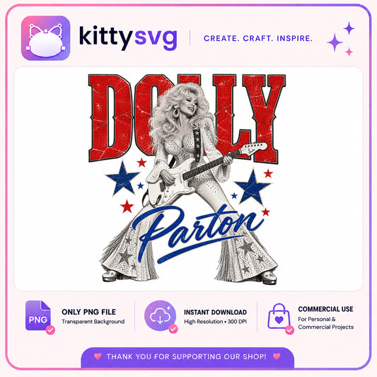 Dolly Parton PNG, Country Music Retro Graphic, 4th Of July PNG