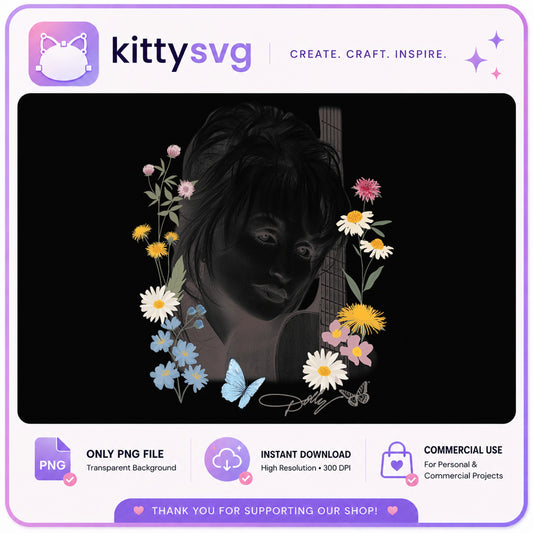 Dolly Parton Wildflower PNG, Country Music Singer PNG, Floral Guitar PNG