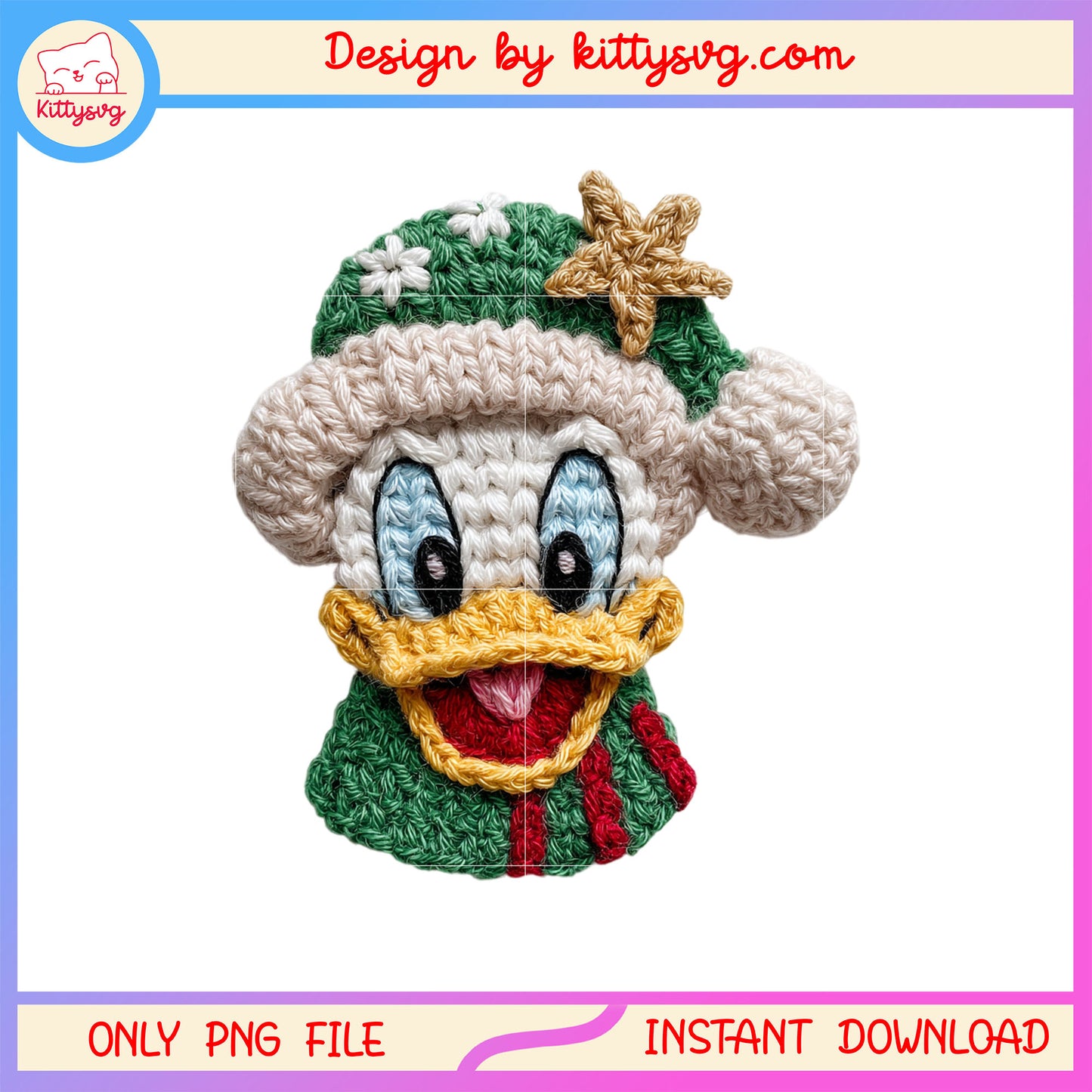 Donald face christmas patchwork png, disney donald character png