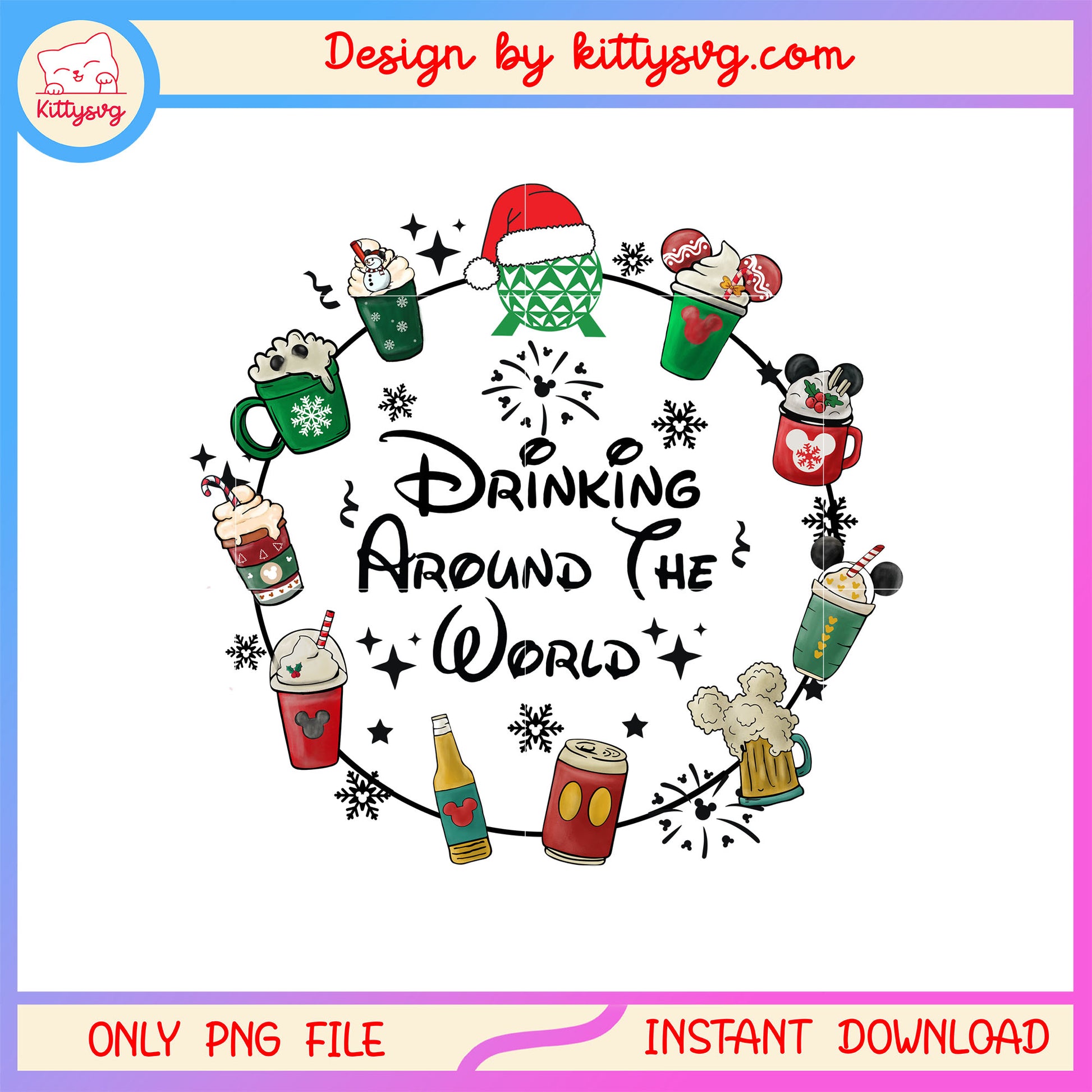 Drinking around the world christmas cup png, happy xmas christmas png