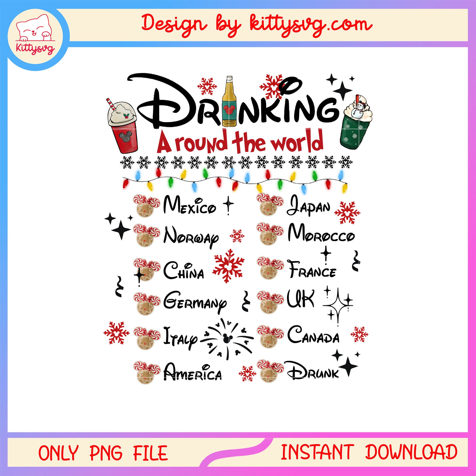 Drinking around the world xmas list png, happy merry christmas png