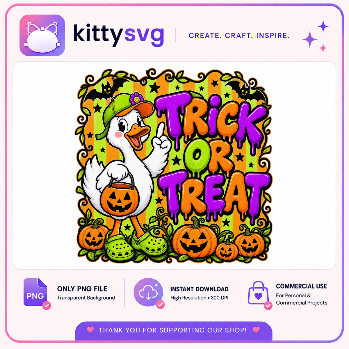 Duck Trick Or Treat Halloween PNG, Spooky Duck PNG, Halloween PNG