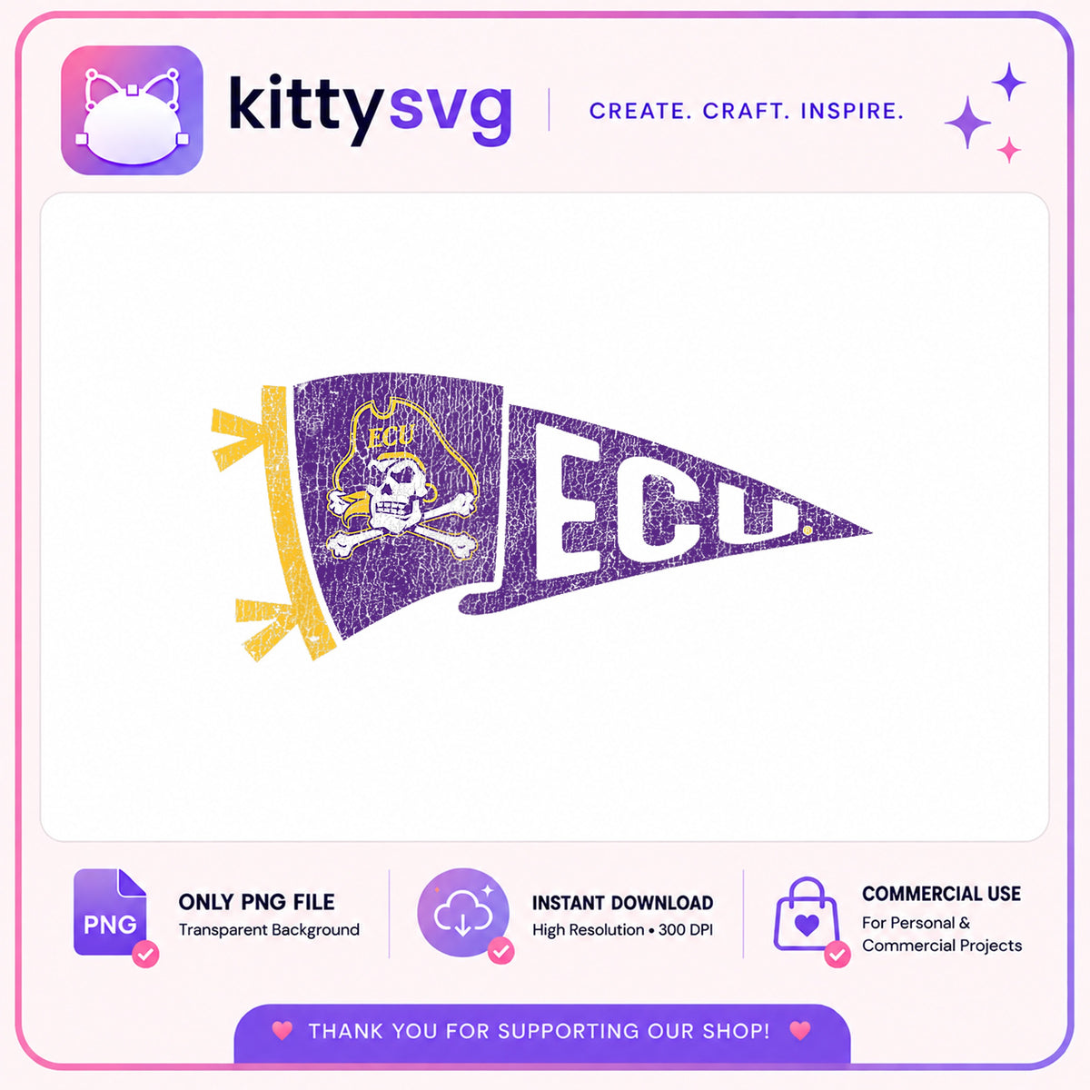 ECU Pirates Pennant Flag Vintage PNG, East Carolina PNG, College Football PNG