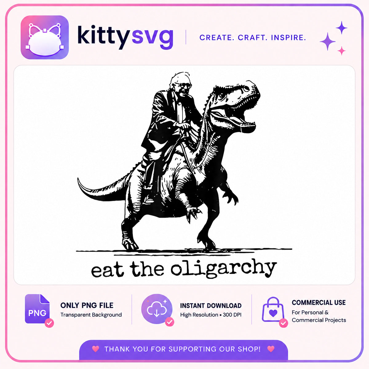 Eat The Oligarchy PNG, Dinosaur Riding Meme PNG, Funny Political PNG