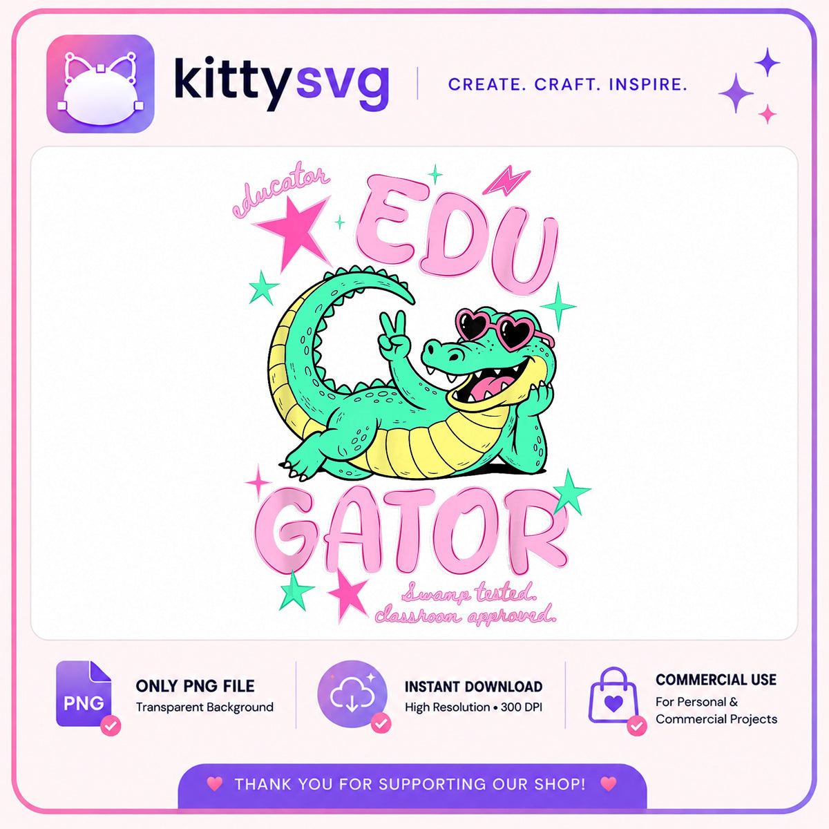 Edu Gator Teacher PNG, Funny Alligator Educator PNG, Back To School PNG