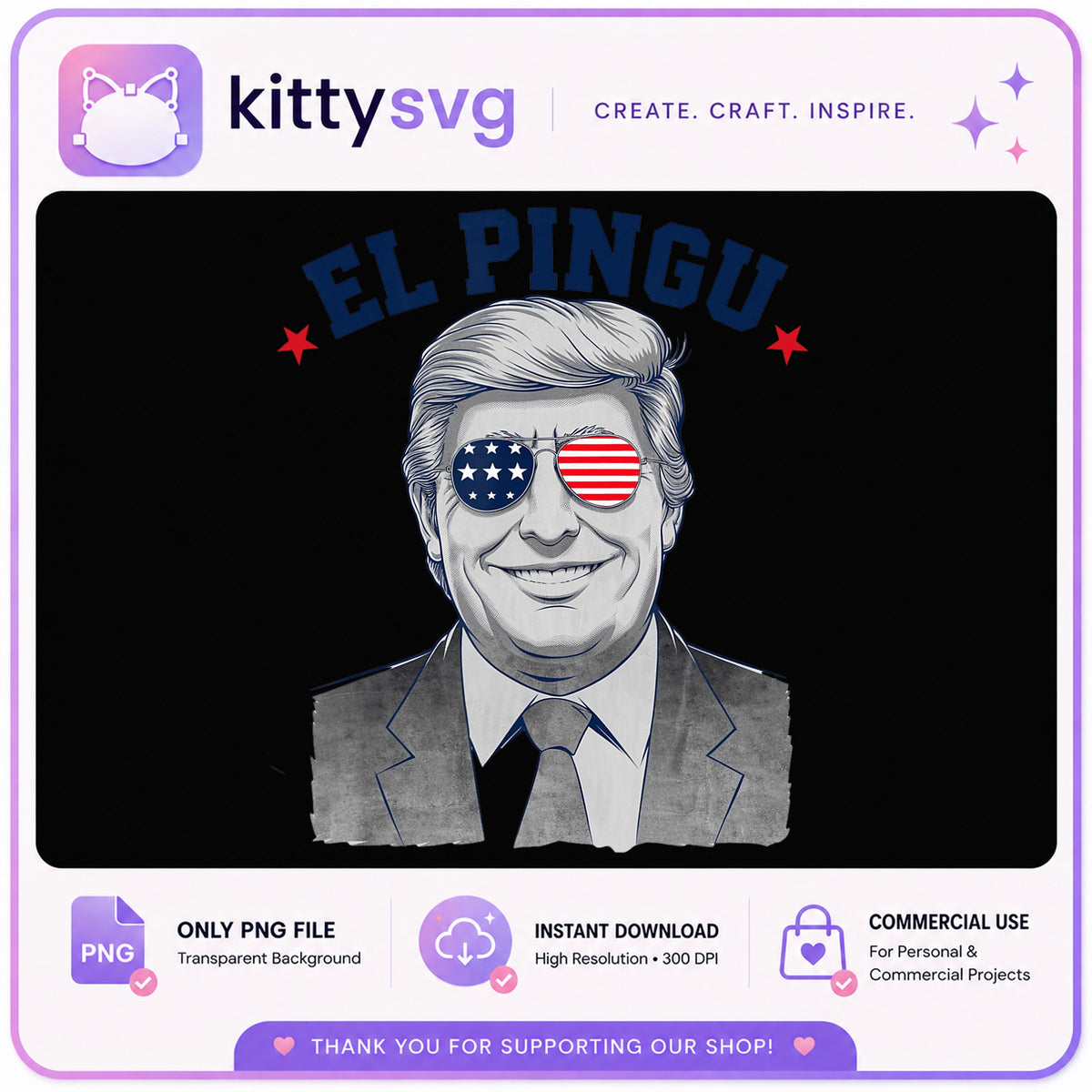 El Pingu Trump American Flag Sunglasses PNG, 4th Of July PNG, Patriotic PNG