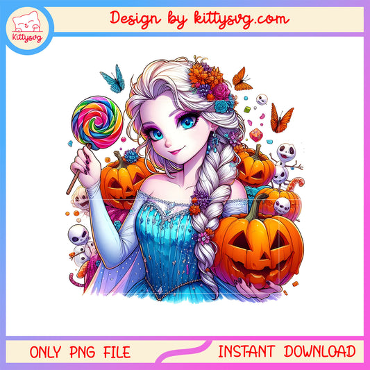 Else queen and halloween candy design png, elsa halloween png