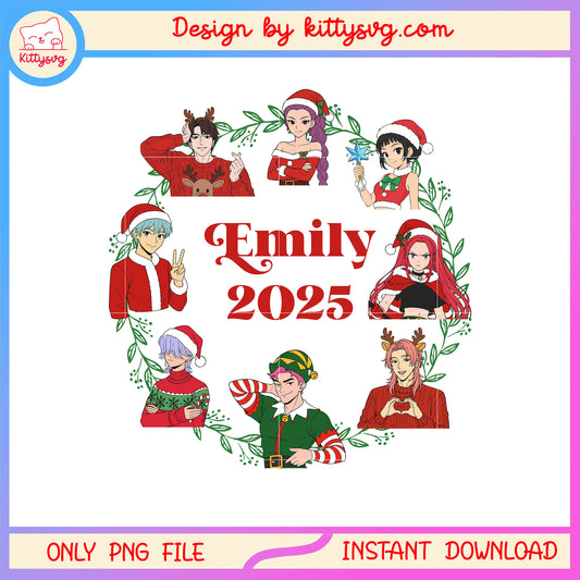 Emily 2025 kpop demon hunters group wreath png, christmas wreath png