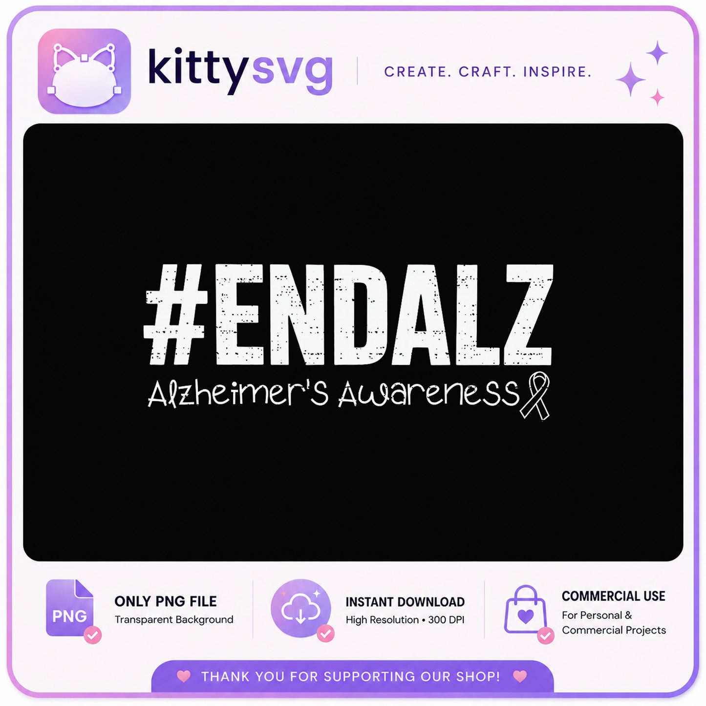 End Alz Alzheimer's Awareness PNG, Ribbon PNG, End Alz PNG