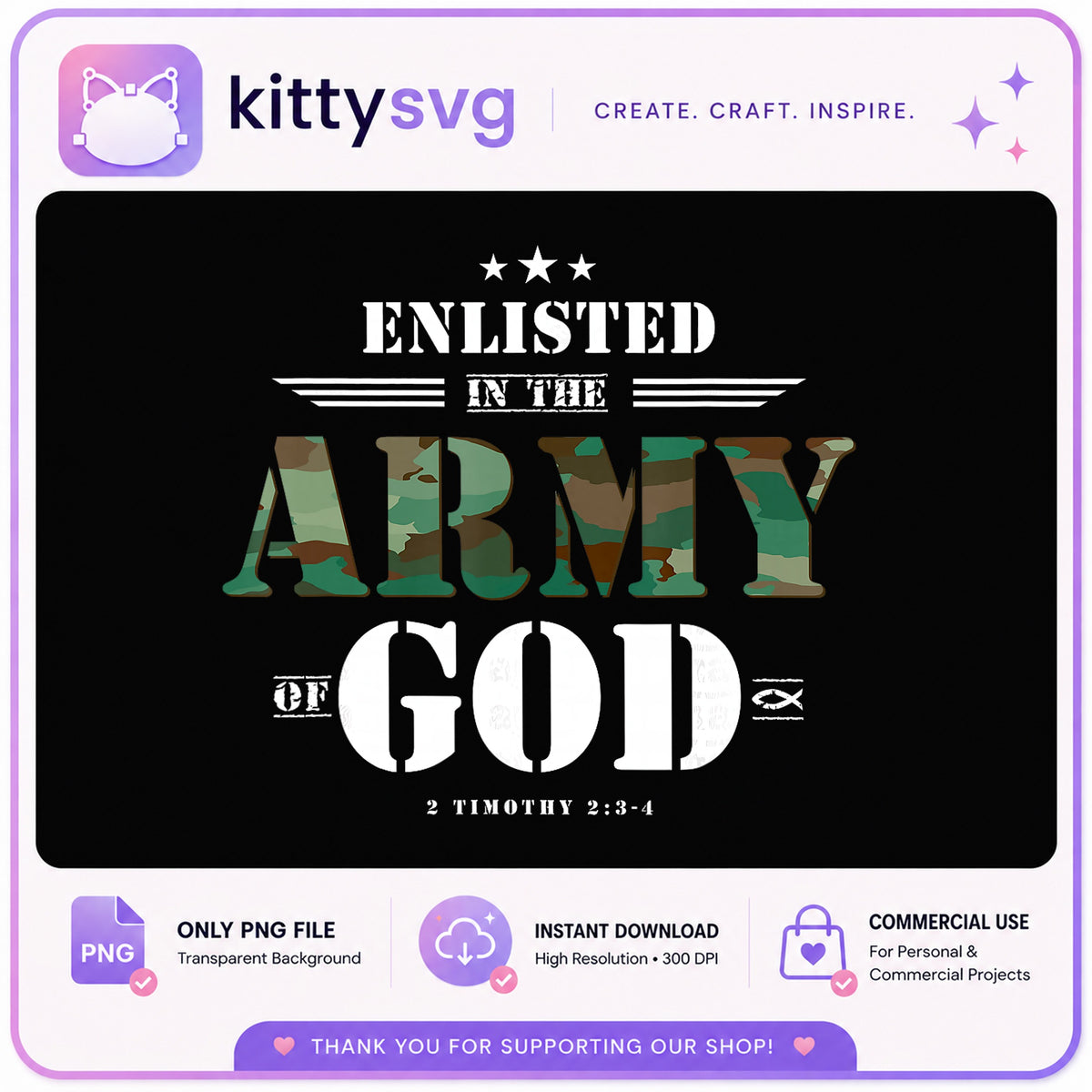 Enlisted In The Army Of God PNG, Christian Military PNG, Faith PNG