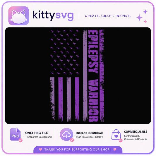 Epilepsy Warrior American Flag PNG, Purple Ribbon PNG, Awareness PNG