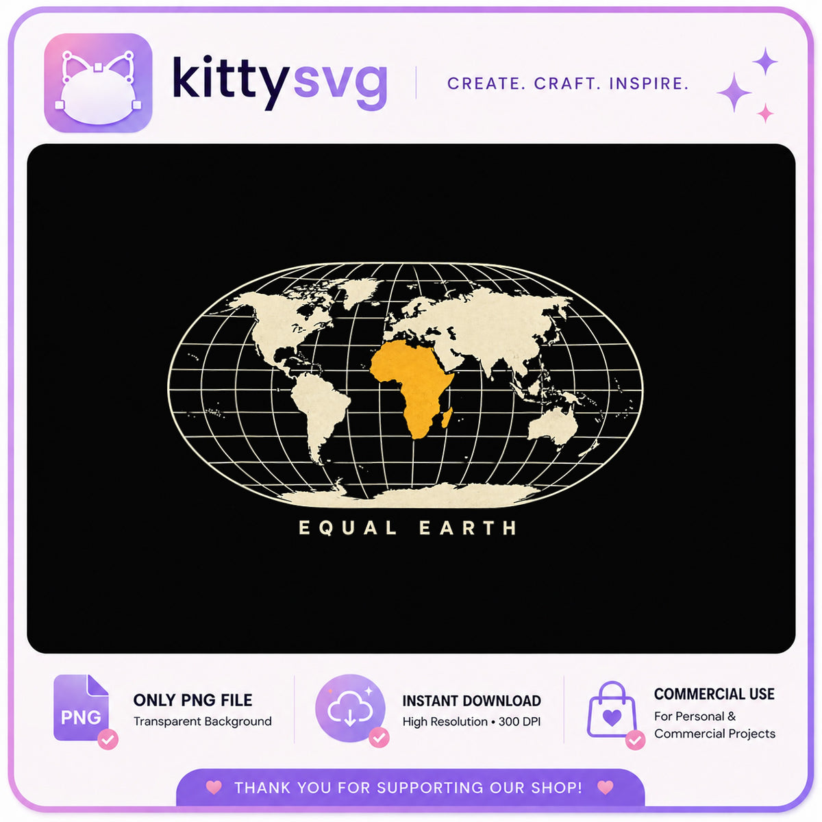 Equal Earth World Map PNG, Africa Map Highlighted PNG, Globe PNG