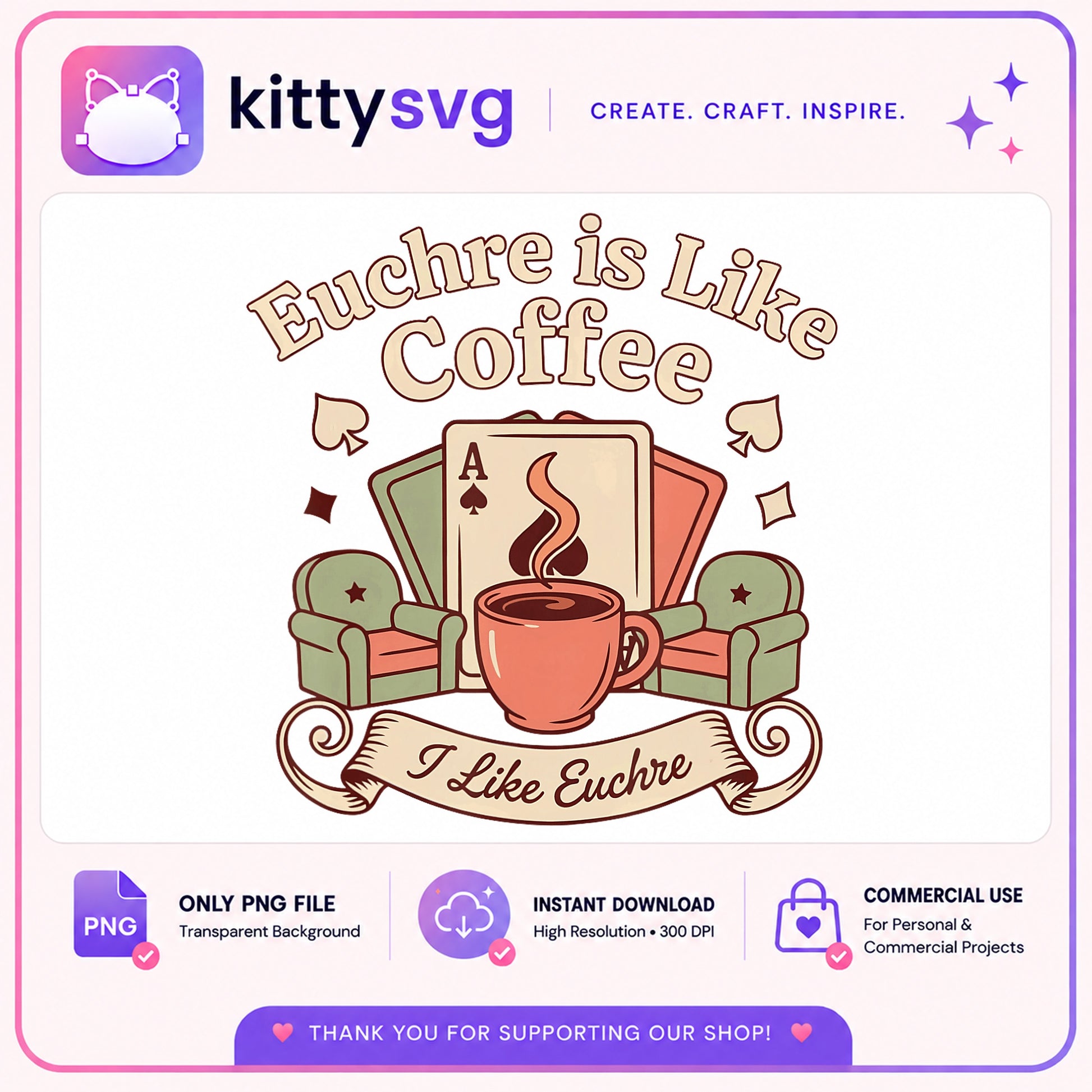 Euchre Is Like Coffee PNG, Card Game PNG, I Like Euchre PNG