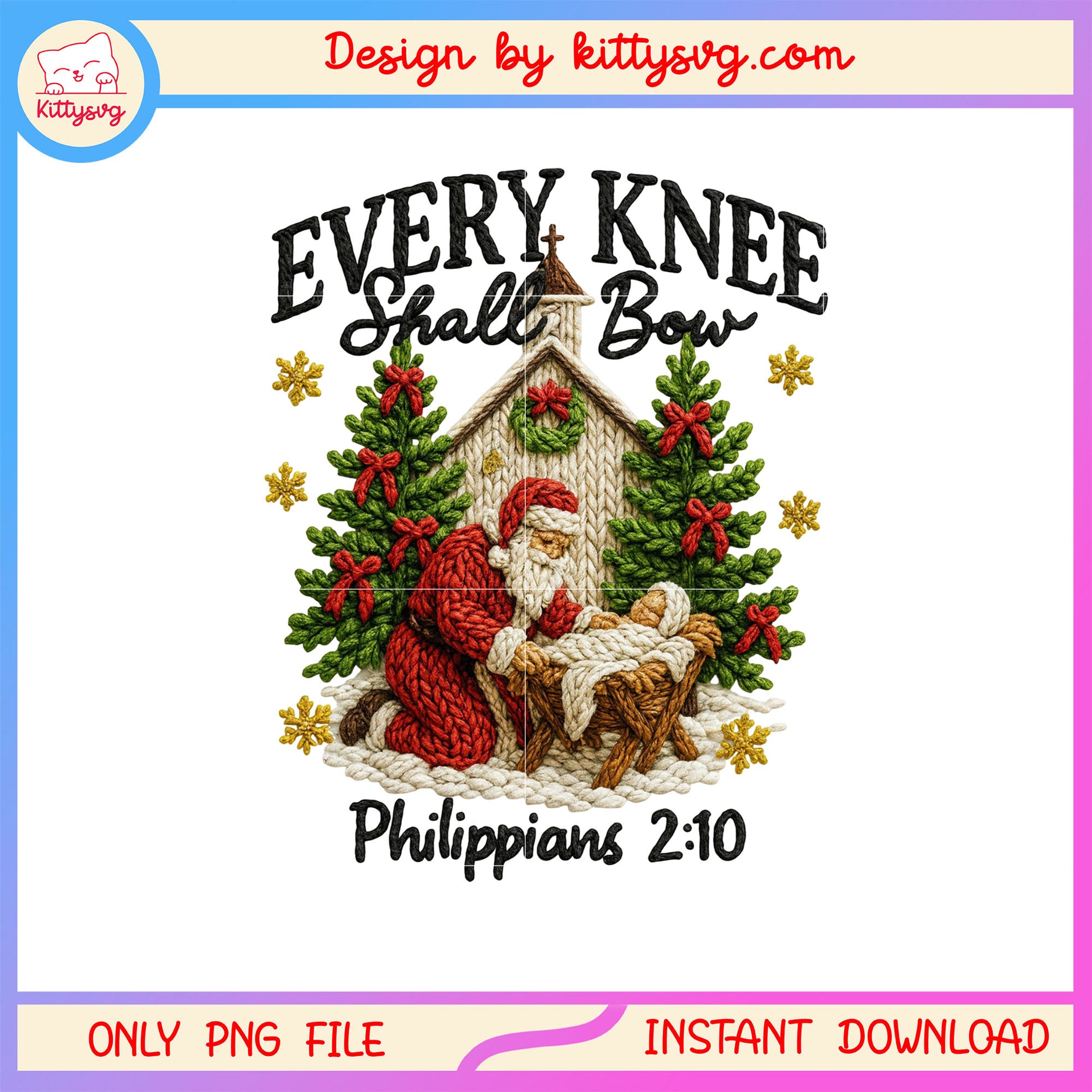 Every knee shall bow philippians patchwork png, christmas santa png