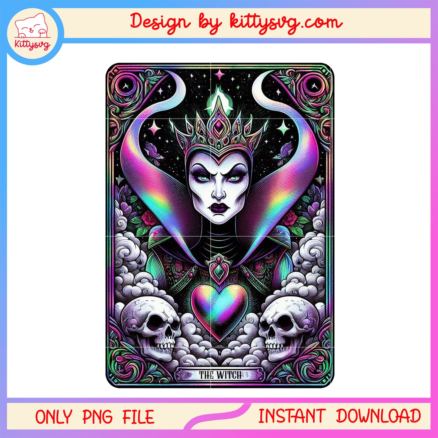 Evil queen the witch tarot skull card png, evil queen tarot png