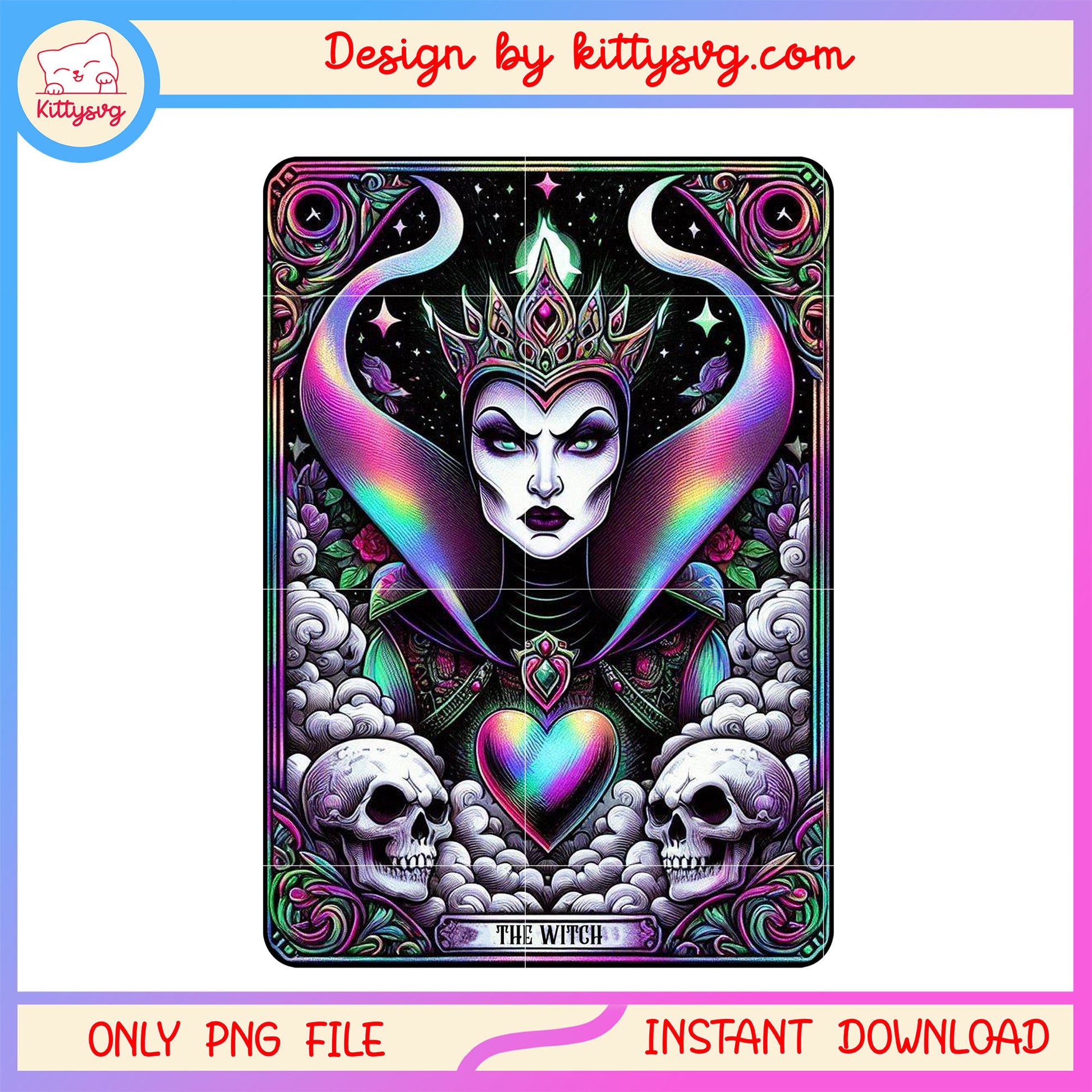 Evil queen the witch tarot skull card png, evil queen tarot png