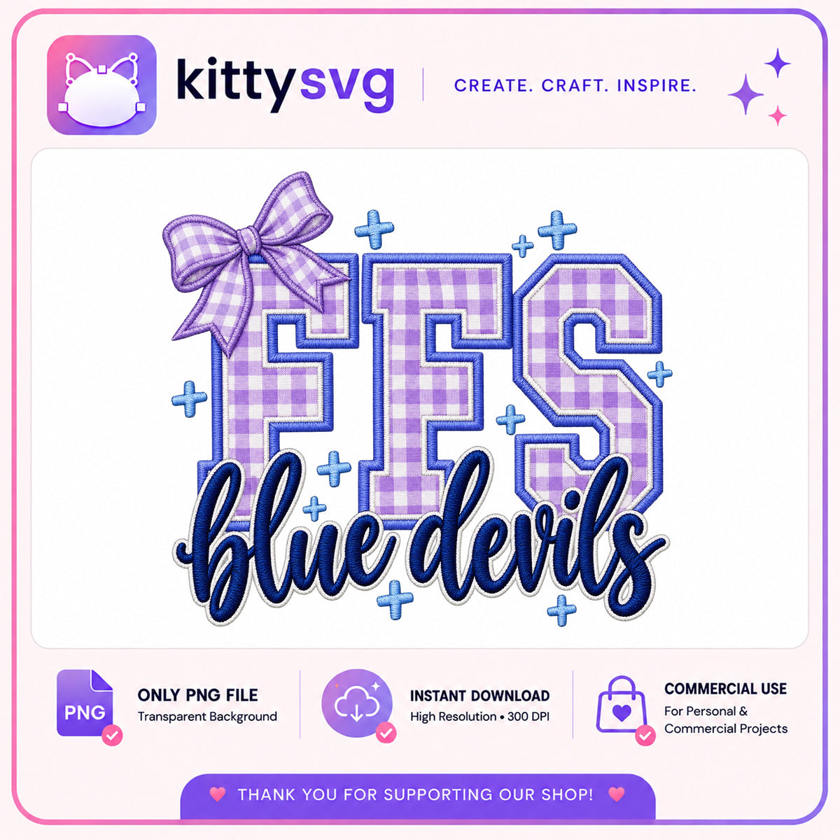 FES Blue Devils PNG, School Mascot Coquette Bow PNG, Spirit PNG