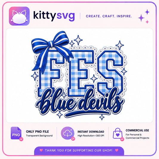 FES Blue Devils PNG, School Spirit Mascot PNG, Cheer Team PNG