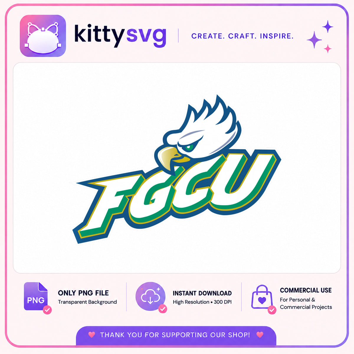 FGCU Eagles Logo PNG, Florida Gulf Coast University, College Sports PNG