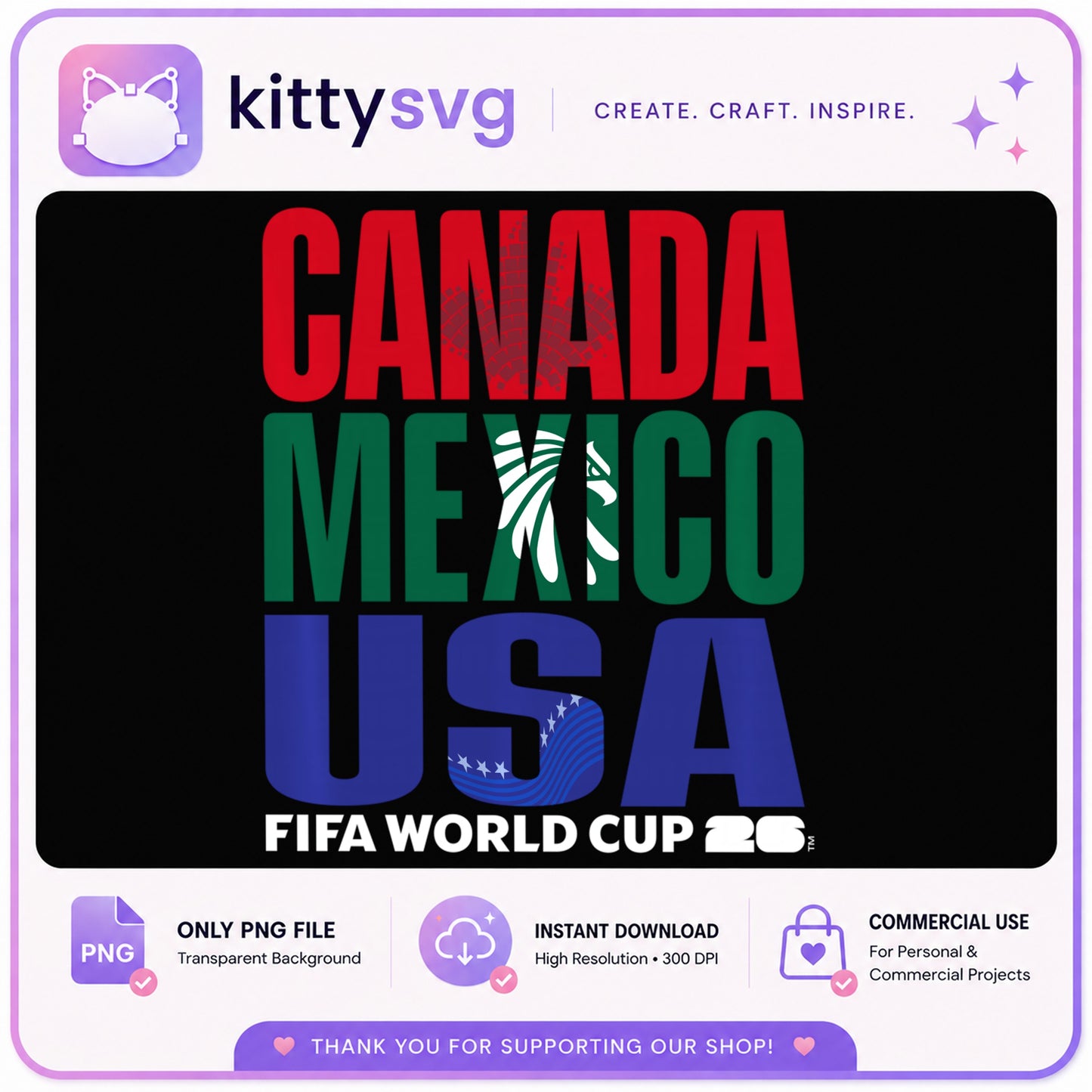 FIFA World Cup 2026 PNG, Canada Mexico USA Soccer PNG, Football PNG