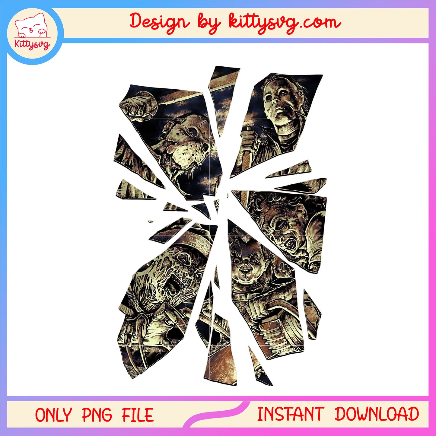 Faces horror characters design png, horror halloween character faces png