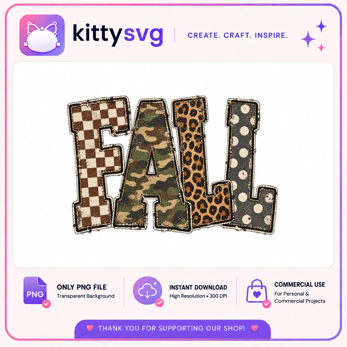 Fall Leopard Camo Checkered Letters PNG, Fall PNG, Autumn PNG