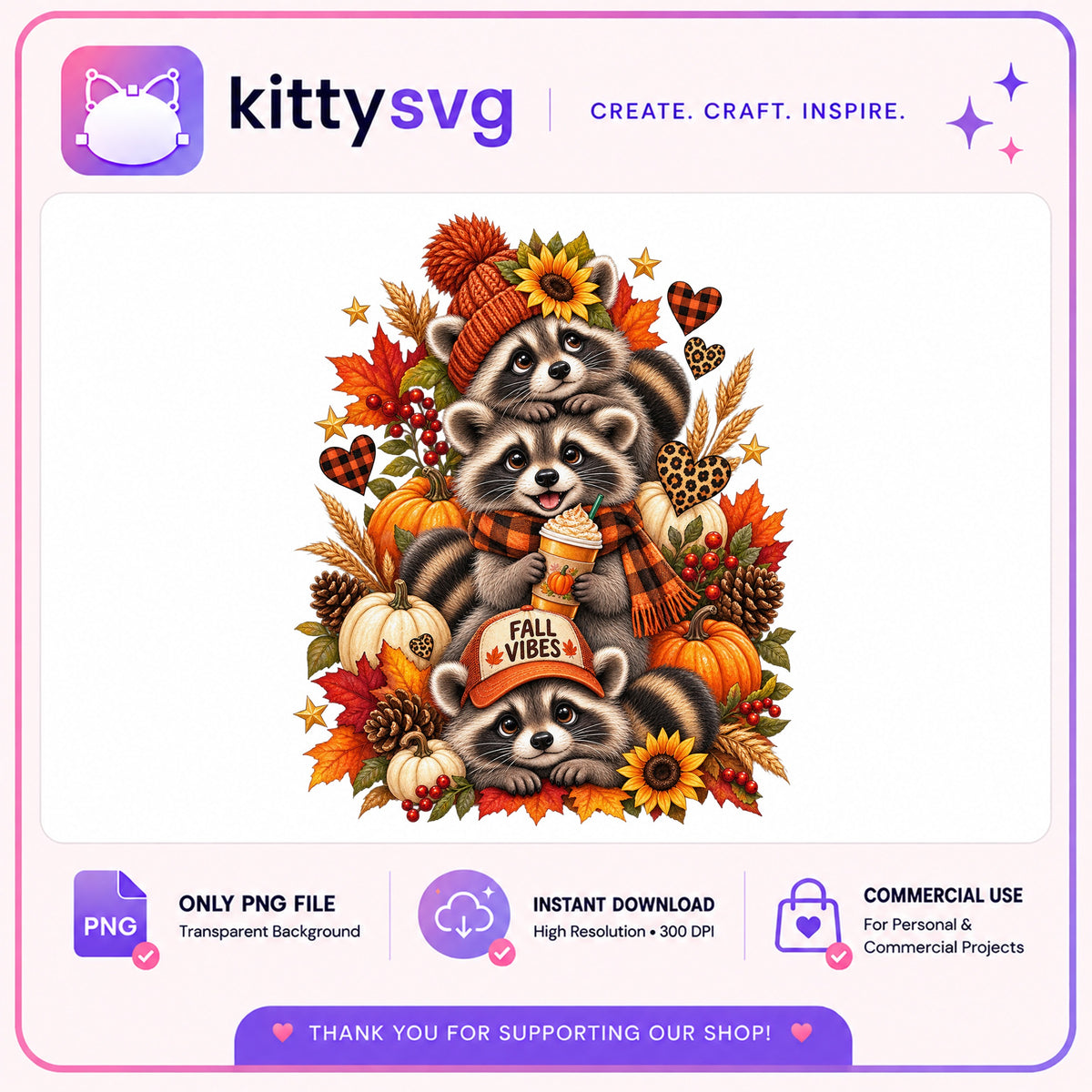 Fall Vibes Raccoon PNG, Cute Raccoon Fall PNG, Autumn PNG