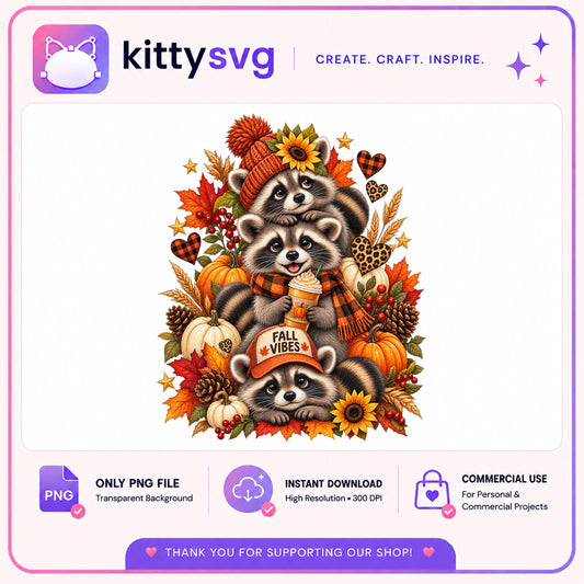 Fall Vibes Raccoon PNG, Cute Raccoon Fall PNG, Autumn PNG