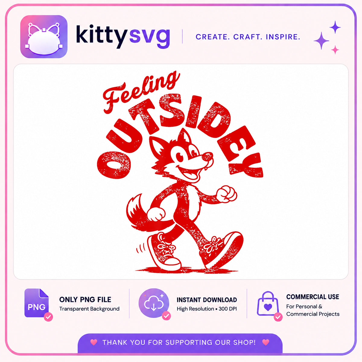 Feeling Outsidey Fox PNG, Retro Cartoon Fox PNG, Funny Quote PNG