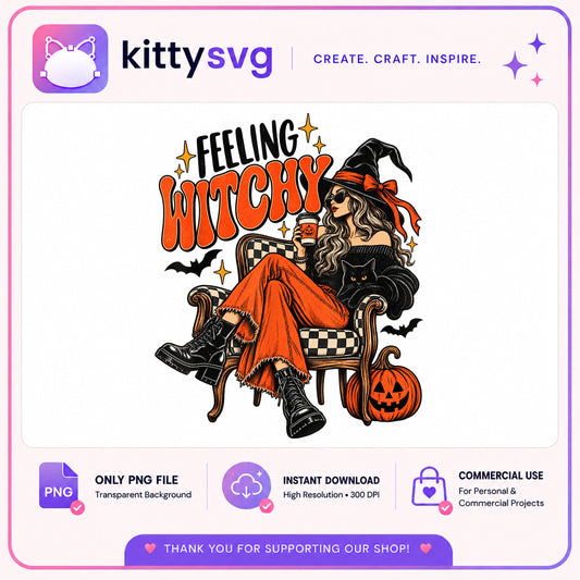 Feeling Witchy Halloween PNG, Witch Coffee PNG, Spooky PNG