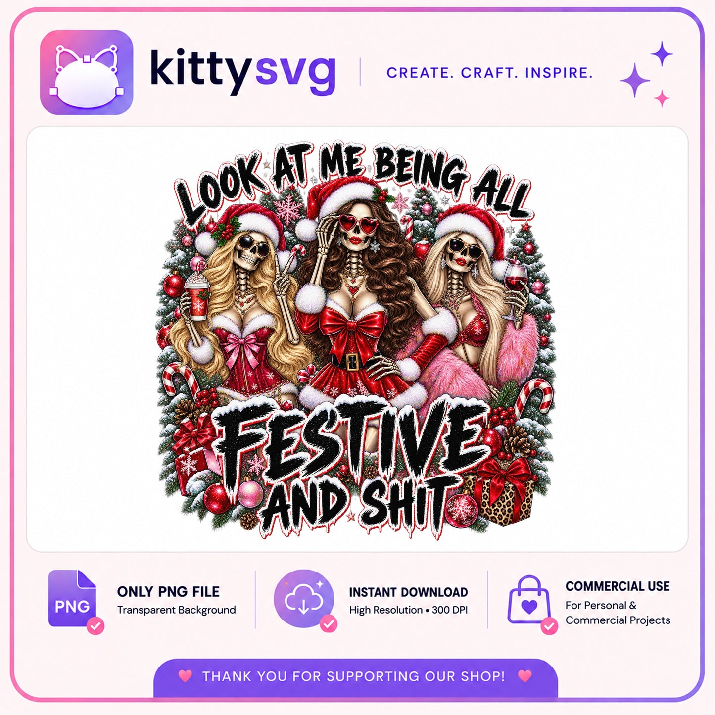 Festive And Shit Skeleton Christmas PNG, Funny Christmas PNG, Holiday PNG