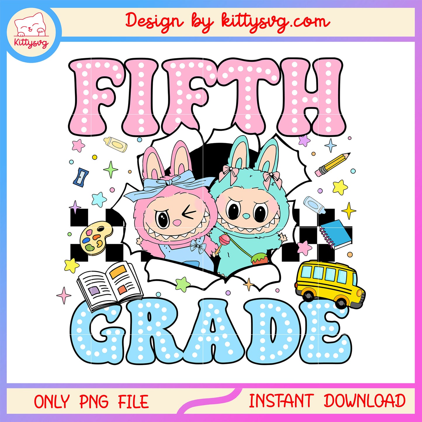 Fifth grade labubu monster design png, back to school decoration png